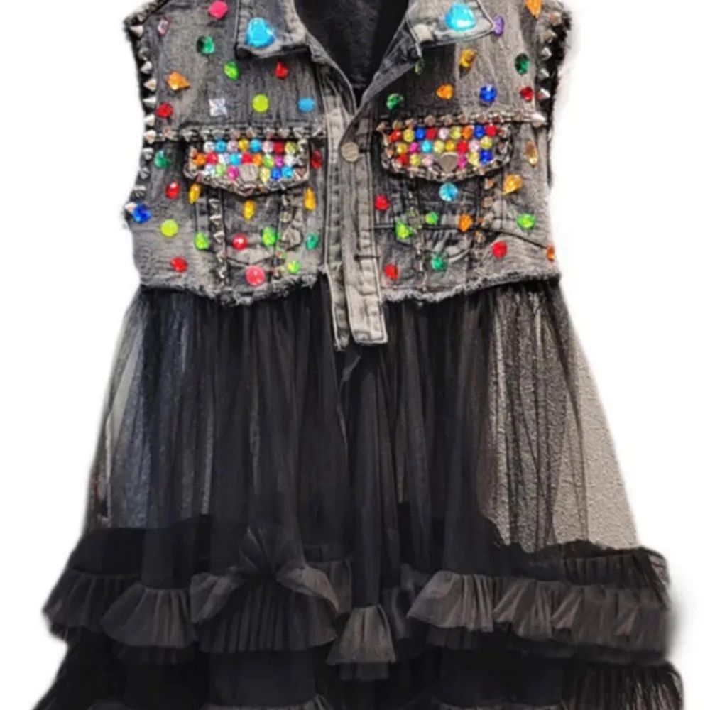This studded denim Tulle top
